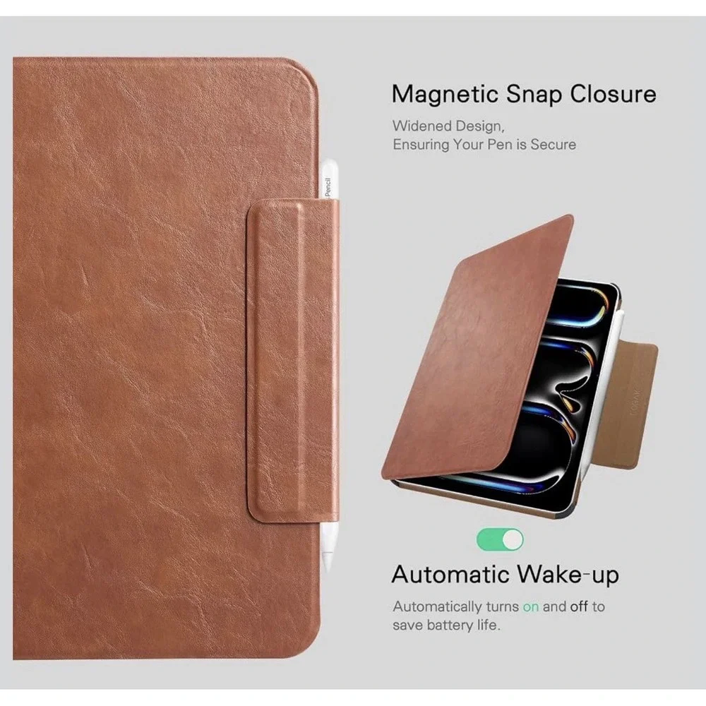 COBAK iPad Pro 13 Case M4 M5 2024 2025 Brown Leather Folio Stand A2925 A3007